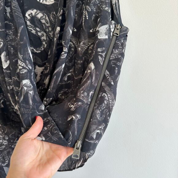 ALLSAINTS Abi Somnium Asymmetrical Draped Botanical Print Top Black 10 - Picture 6 of 11